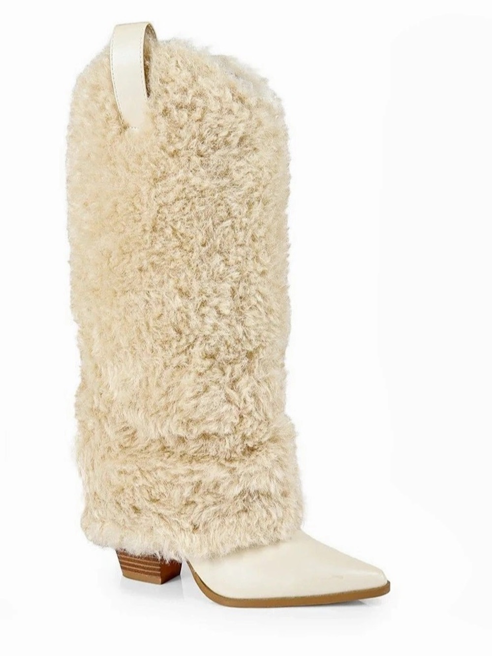 🔥Liliana Coleen-4 Faux Fur Over-the-Knee Boots Cream 😎BRAND NEW ❣️